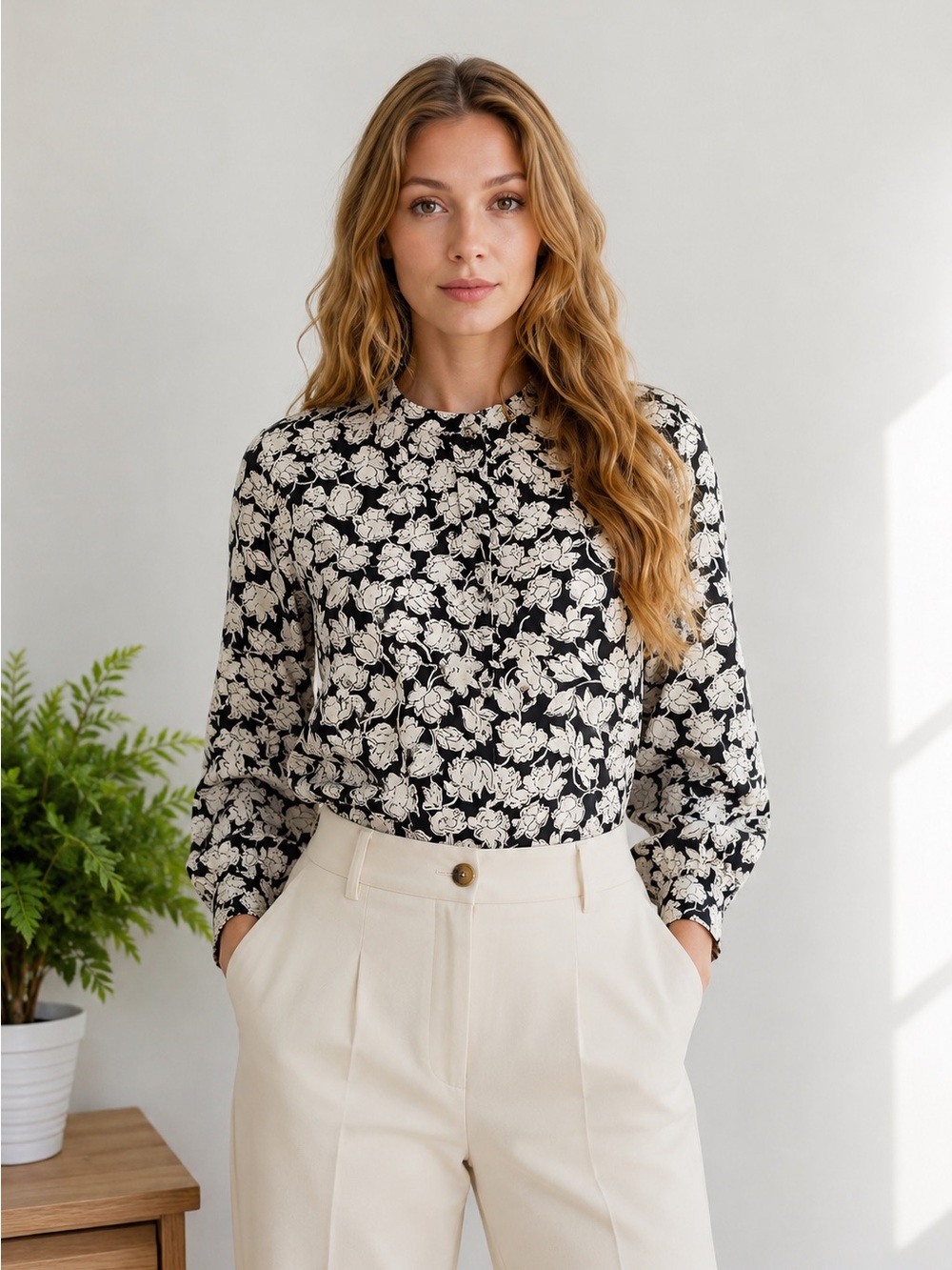 Vtg. OSCAR DE LA RENTA Expressions Floral French Cuff Button Up Blouse 14 EUC